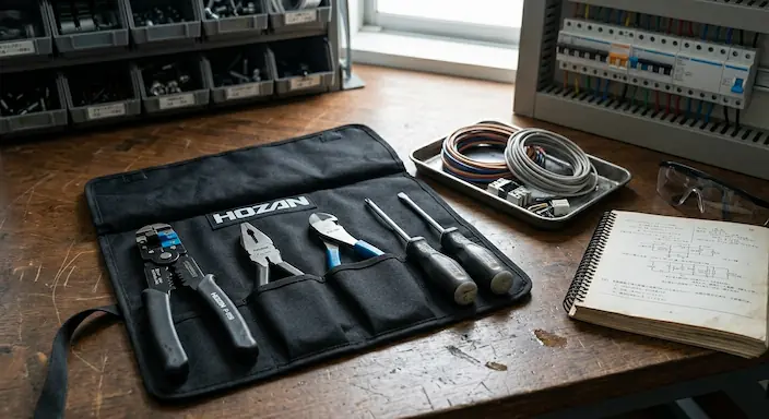 第二種電気工事士技能試験で推奨されるHOZAN（ホーザン）の工具セット内容。