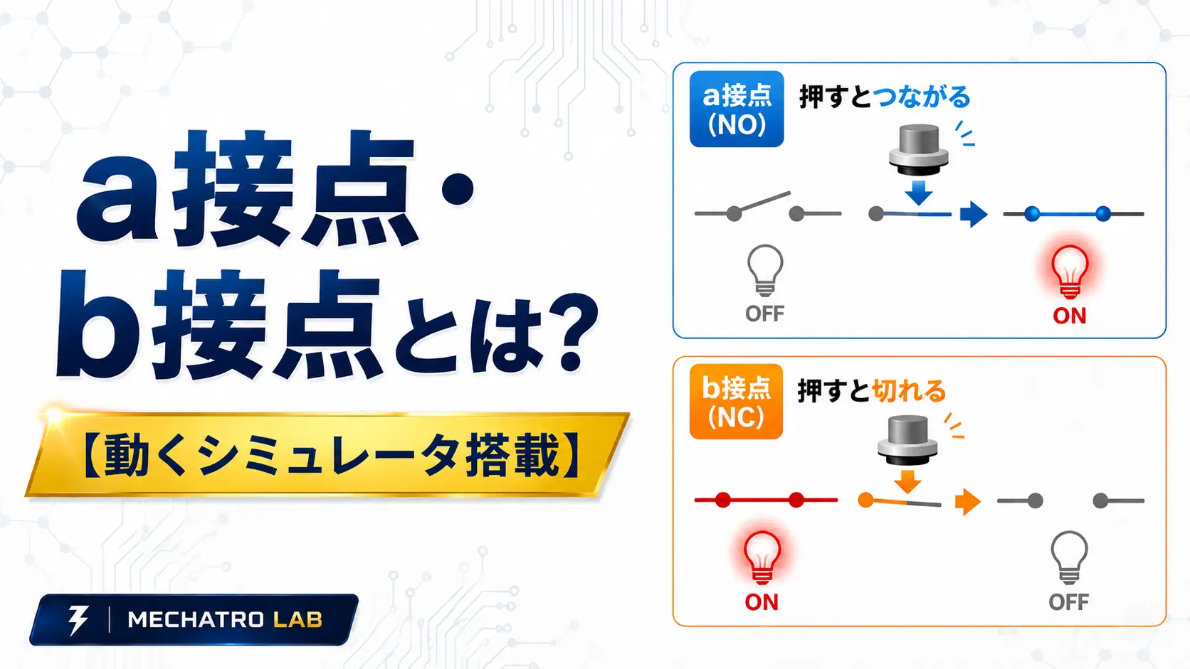 a接点・b接点の違いを図解で解説した動くシミュレータ搭載のアイキャッチ画像