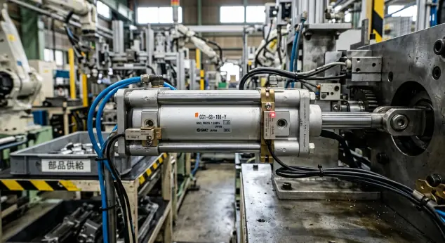 エアシリンダの前進・後退制御における電磁弁との接続とインターロックの必要性を示す図解